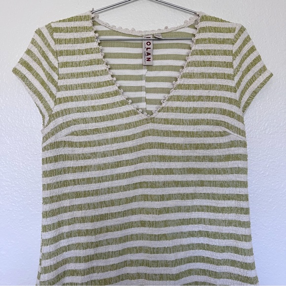 DOLAN by ANTHROPOLOGIE Striped Tassel Terry Dress in Light Green and Cream SZ S - Picture 5 of 7